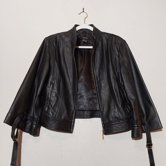 Vintage Arden B Leather Moto Cropped Jacket - Good Condition - Large - Picture 5 of 9